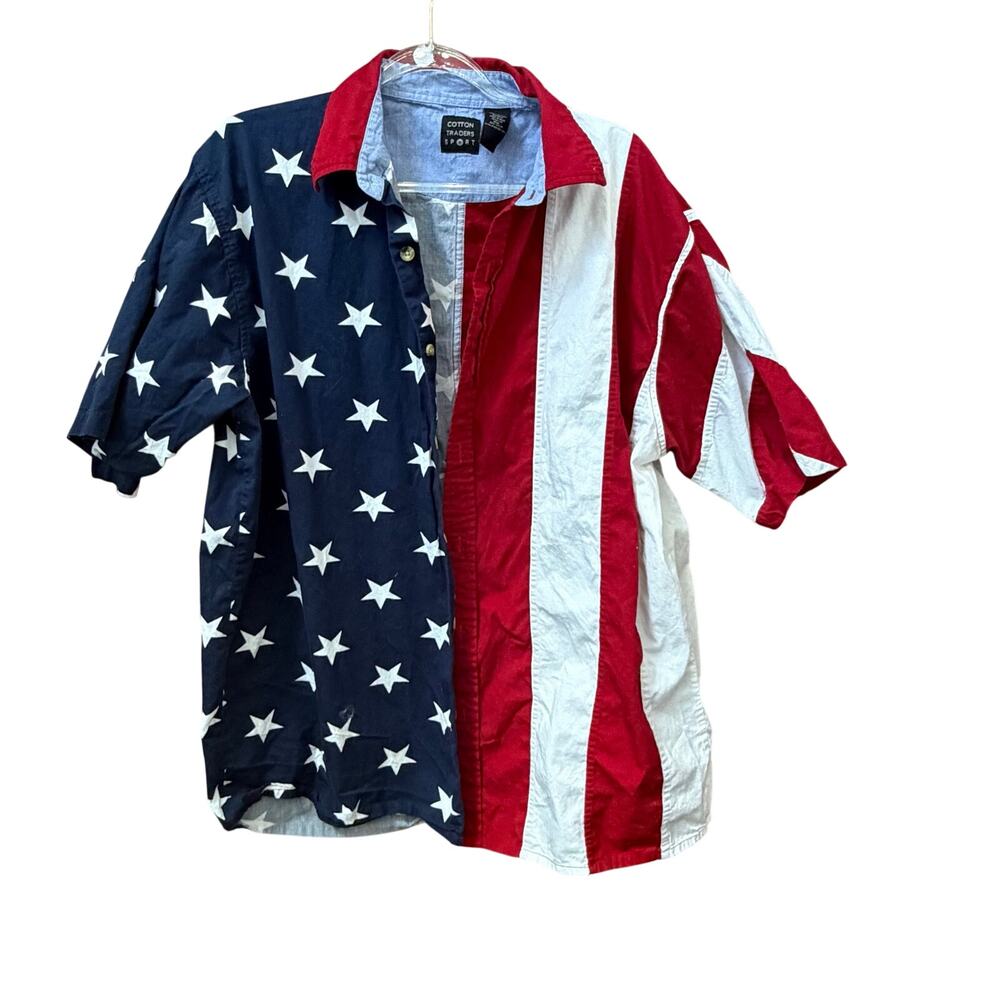Cotton Traders Sport Flag Button Down Shirt Mens Size XL Americana Patriotic